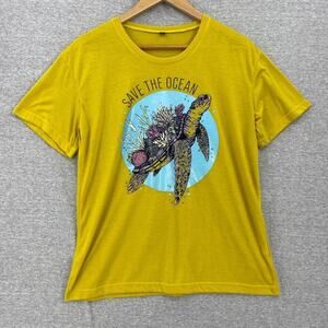Save The Ocean Shirt Womens Extra Large Yellow Tee Short Sleeve Turtles Corals